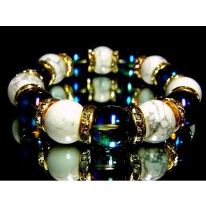 天然石 数珠ブレスレット ハウライト ブルーオーラ14ミリ金ロンデル プレゼント