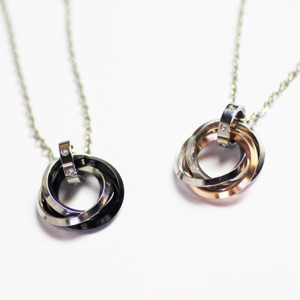 ペア 3連リング ペンダントトップ ネックレス ステンレス / 20代 30代 40代 人気  プレ...