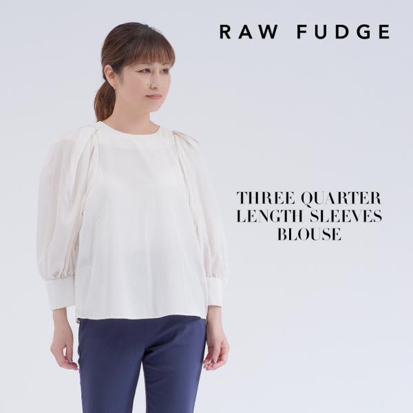 ブラウス シャツ ローファッジ RAW FUDGE フロッキー ストライプ 8分袖 日本製 透け感 ...