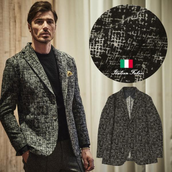 ジャケット メンズ テーラード ウール混 秋冬 イタリア製生地 ジオメトリック 240215 ジース...