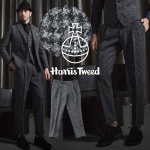 ハリスツイード パンツ メンズ タックパンツ HARRIS TWEED ウール セットアップ別売 スリーピース グレー 千鳥 420522-214 G-stage ジーステージ｜g-stage-y