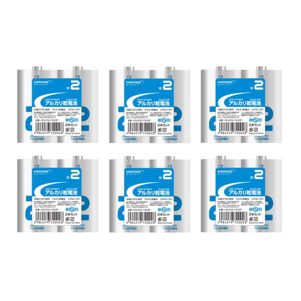 磁器研究所 アルカリ乾電池 単2形 6セット (12本) HDLR14/1.5V2P×6
