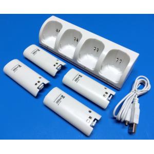 Wii ダブルリモコンチャージスタンド4連(ホワイト)（電池パック4個付属）｜g-take-com