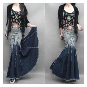 スカート文芸styleデニムスカートOL通勤オフィスフォーマルマーメイドラインロング丈スカート着痩せマキシ丈