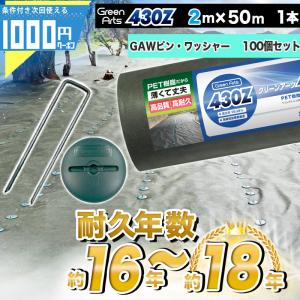 法人/事業主/施設限定 【条件付で個人購入可】GreenArts430Z 防草シート 2m×50m＋GAWコ型150mmピン＋GAロゴワッシャー各100個 グリーン 【P変7-12】｜GA-PRO+