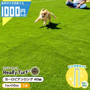 人工芝 ロール 1m×10m ピン付 10平米 芝丈 40mm 芝生 リアル GF リアリーターフ ヨーロピアンロング 1m GAピン付 ■法人限定(条件付き個人可)
