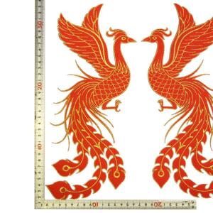 大きな刺繍 アイロンワッペン【鳳凰】右向き 火の鳥 鳳皇 フェニックス