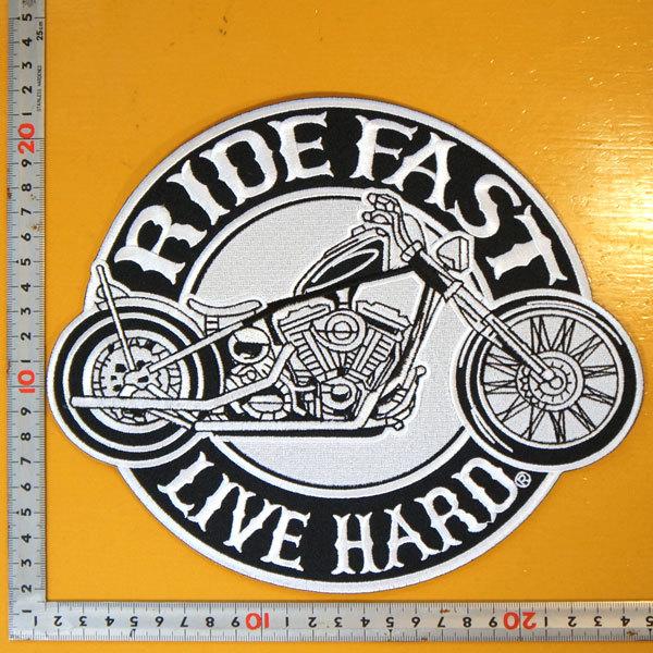 大きな刺繍アイロンワッペン パッチ【RIDE FAST LIVE HARD/速く走る 果敢に生きる】...