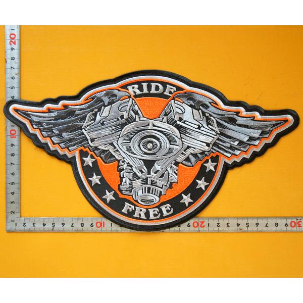 大きな刺繍アイロンワッペン 【ウィング&amp;エボリューション RIDE FREE 】ハーレー ブイツイン...
