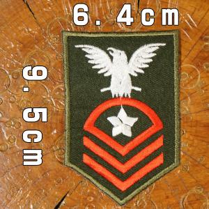 刺繍アイロンワッペン【アメリカ海軍ワッペン】黒地x白鷲 米軍階級章