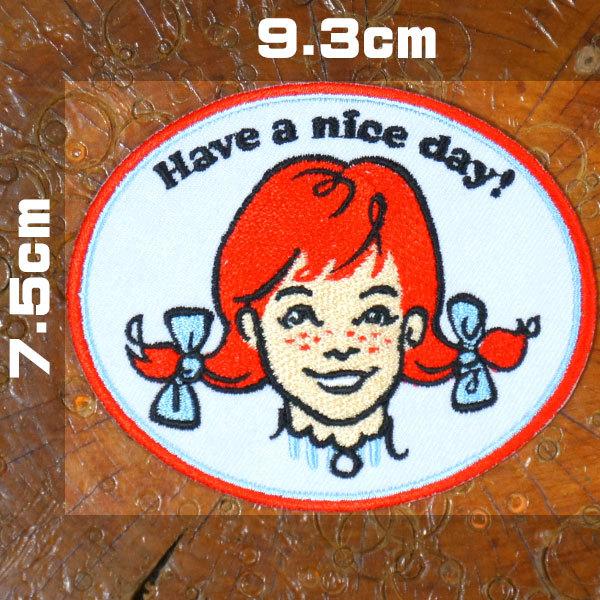 刺繍アイロンワッペン【赤毛の女の子/have a nice day!・良い一日を】アメカジ アメリカ...