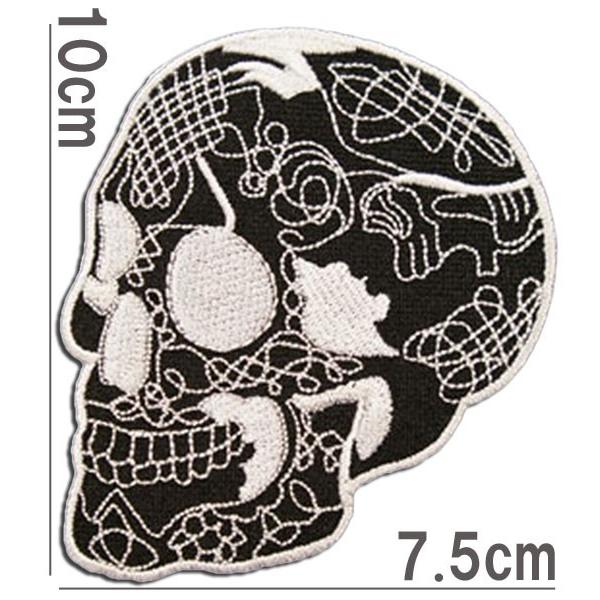 刺繍 アイロン ワッペン【スカルマン/ＳＵＫＵＬＬ ＭＥＮ】ブラックマン ドクロ ガイコツ サイコビ...