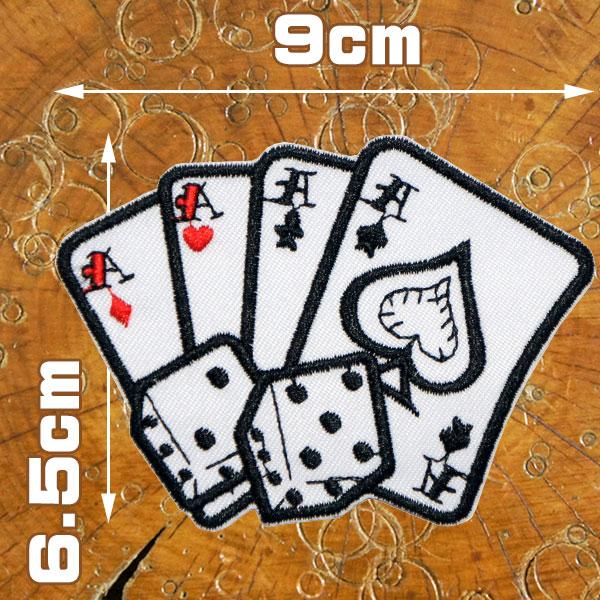 刺繍 アイロンワッペン【エースのフォーカード・ダイス】トランプ カード カジノ 手品 マジック ゲー...