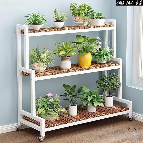 フラワースタンド 観葉植物ラック フラワースタンド 2段 3段 花台、キャスター付き 植物棚 室内 ...