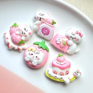 30個　デコパーツ　樹脂　ネコ　スイーツ　ケーキ　キャンディ　イチゴ　ランダムミックス　ハンドメイド