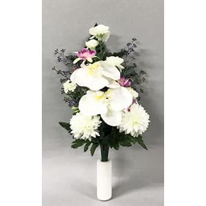 W55048　リアルアート仏花　洋花コチョウラン　墓石用　光触媒付　お線香付　1本入 W55048　リアルアート仏花　洋花ｺﾁｮｳﾗﾝ　墓石用　光触媒付　お線香付　1本入 