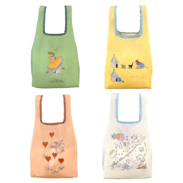 くらはしれい エコバッグ GR YE RD BE 雑貨 折り畳み バッグ 買い物袋 レトロ 女の子 ...