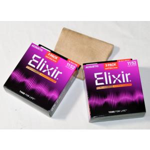 6セット エリクサーアコースティックギター弦 Elixir Acoustic Guitar Strings/Custom Light/Nanoweb 80/20 Bronze クロス付き