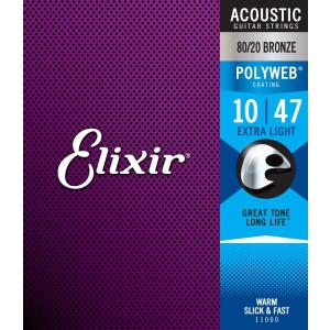 【Elixir（エリクサー）アコギ弦(フォスファーブロンズ)】アコースティックギター弦 POLYWEB 80/20ブロンズ Extra Light .010-.047 #11000｜gakkiland-thanks