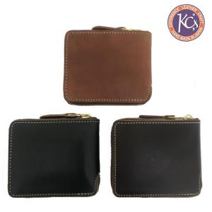 KC'S LEATHER CRAFT　ケイシイズレザークラフト２つ折りワレット　BILLFORD  ラウンドジップ カウハイド　ライトブラウン　ダークブラウン　ブラック　｜gaku-shop