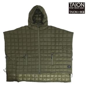 TAION 体温  マウンテン  ダウンポンチョ　【SALE】オープンフロントジップ　  106FOMTPC【UNISEX】 Olive オリーブ｜gaku-shop