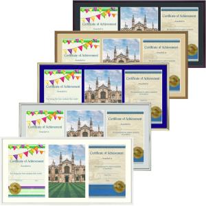 A4(211×298)サイズが3枚入る額縁 BH-15F アクリル付 3つ窓マット付 /額縁内寸法:350×700(3570) 窓抜寸法:200×287(3窓)