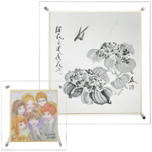 アクリル画　原画　「小さな花壇02」額縁付　SMサイズ ミニ色紙額 プティ アクリル付 卓上スタンド付 /121×136(寸松庵)サイズ