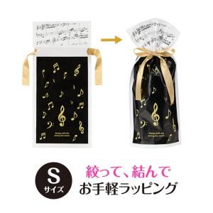 【取寄品】【取寄時、納期1週間〜10日】ラッピング用　リボン付き巾着袋（音符）2枚入りＳサイズ