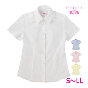 制服 ブラウス 半袖 女子用形態安定 ホワイト/サックス/ピンク/イエロー S-LL スリムシャツ BE STELLA｜gakuseihuku