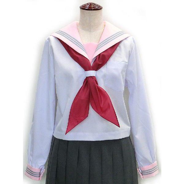 セーラー服 長袖 白身頃×ピンク衿 KURI-ORIクリオリ 155A-175A 日本製