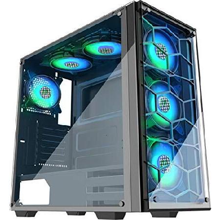 MUSETEX ファントム ブラック ATX ミッドタワー デスクトップ コンピューター ゲームケー...