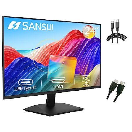 SANSUIモニター24インチFHD PCモニターUSB Type-C、ビルトインスピーカーイヤホン...