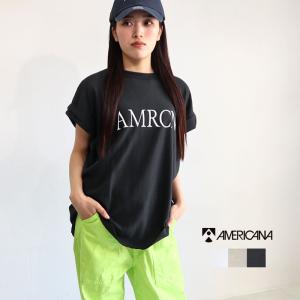 Americana アメリカーナ"AMRCN"袖ロールアップＴチュニック丈  レディース 春夏  Tシャツ ティーシャツ ロゴTシャツ ゆったり 半袖