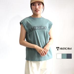 Americana アメリカーナ ロールアップＴ BRF-M-702A-2 レディース 春夏  ティーシャツ ロゴTシャツ ゆったり フレンチスリーブ 綿 麻 メール便可