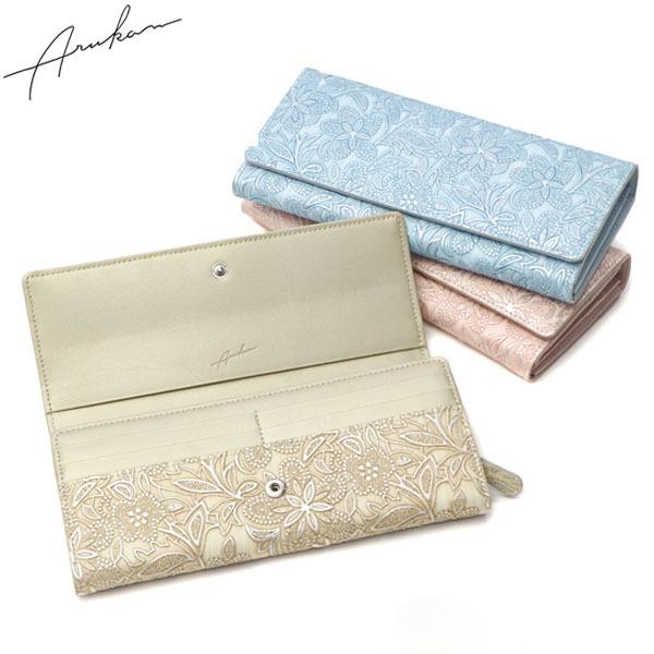 最大50%★12/5限定 アルカン 長財布 Arukan クレア 財布 かぶせ スリム 本革 革 花...