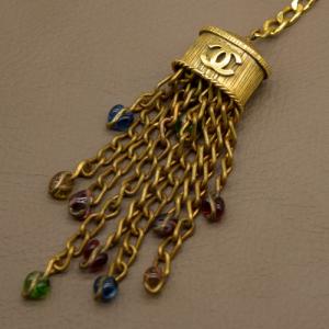 ヴィンテージ CHANEL シャネル マルチカラーガラス タッセル チェーンベルト