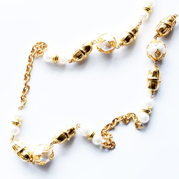 Vintage Made in ITALY gold×pearl gorgeous long nec...