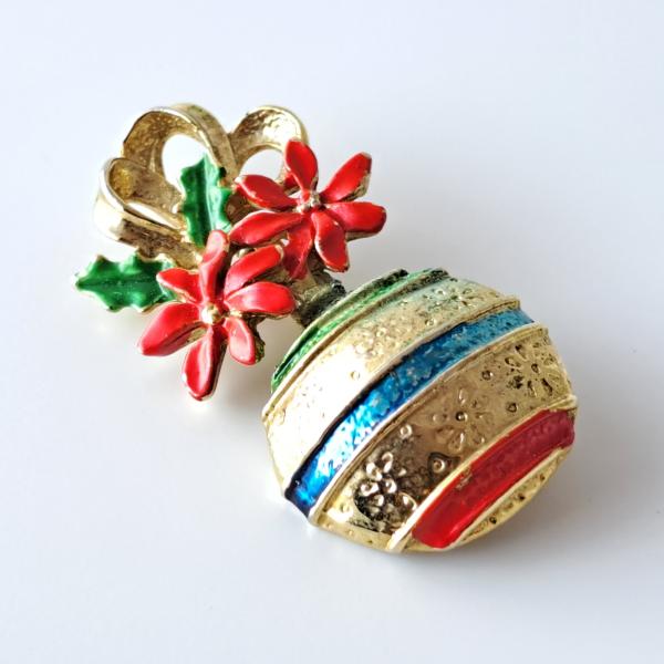 Vintage Vase Brooch 1950s Flower Gold Metal