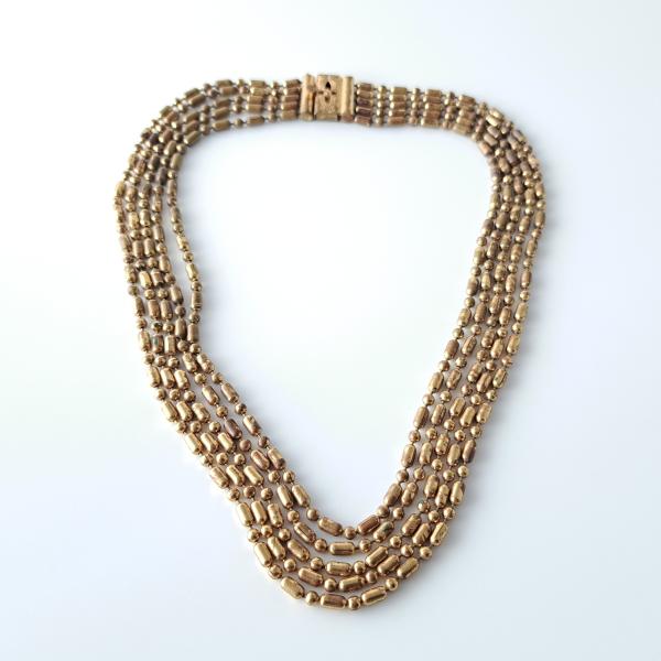 Vintage 1940s 5 strand necklace gold tone beads