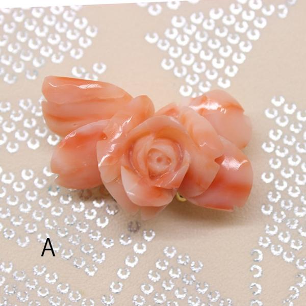帯留/珊瑚/バラの花彫刻