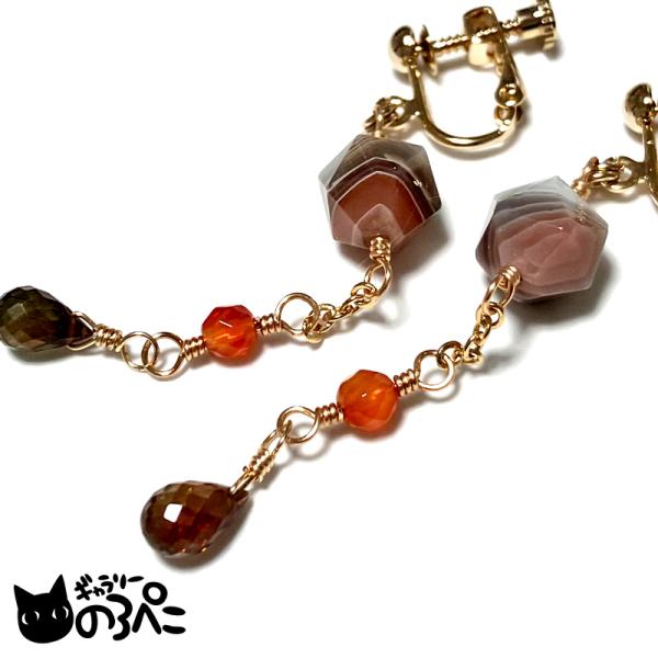 ボツワナアゲートとアンダリュサイトのイヤリング(幾何学的ボツワナアゲートとアンダリュサイトの天然石イ...