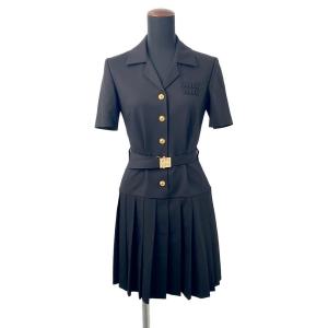 ミュウミュウ ワンピース ミニシャツドレス プリーツ レディースサイズ36 MF5621 Miu Miu トップス 黒 中古 【返品保証】