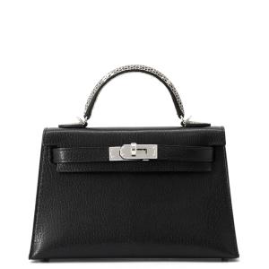 エルメス ミニケリー2 外縫い タッチ ブラック/オンブレ/シルバー金具 シェブルシャムキラ/リザードナチュラ K刻印 黒
