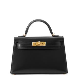 エルメス ミニケリー2 外縫い ブラック/ゴールド金具 ボックスカーフ K刻印 ２wayショルダー 黒