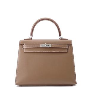 エルメス ハンドバッグ ケリー25 外縫いエトゥープ/シルバー金具 ヴォーマダム G刻印 ２wayショルダー