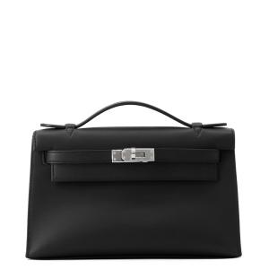 エルメス ハンドバッグ ポシェットケリー ブラック/シルバー金具 スイフト K刻印 黒
