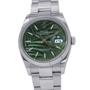 ロレックス デイトジャスト36 SS/K18WG 126234 ROLEX 腕時計 オリーブグリーンパームモチーフ文字盤 中古