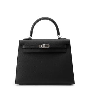 エルメス ハンドバッグ ケリー25 外縫い ブラック/シルバー金具 エプソン G刻印 ２wayショルダー 黒