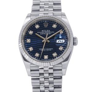 ロレックス デイトジャスト36 ランダムシリアル ルーレット 126234G ブルーフルーテッド文字盤 10Pダイヤモンド 中古