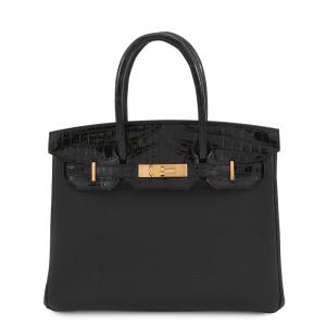 エルメス バーキン30 タッチ ブラック/ピンクゴールド金具 トゴ/ニロティカスシャイン C刻印 HERMES ハンドバッグ 黒 【安心保証】
